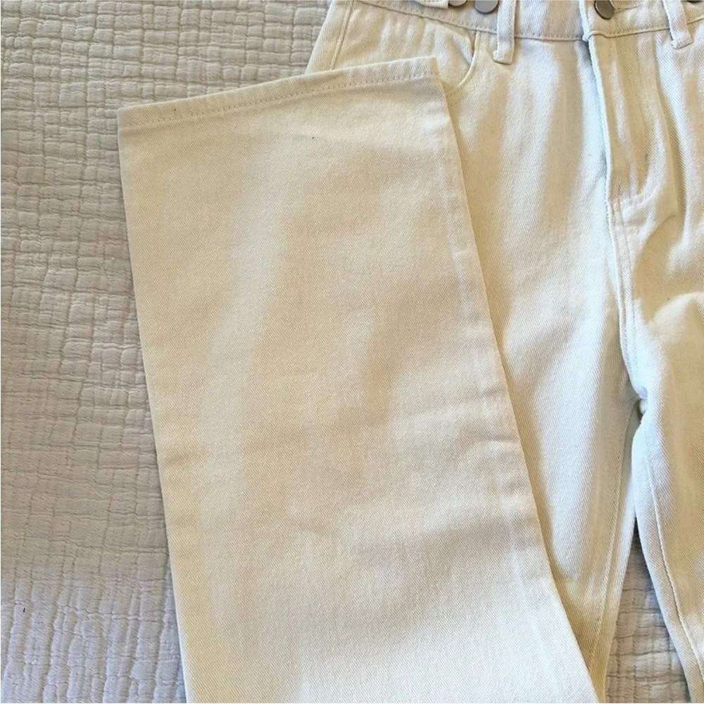 Cream Adjustable Waist Straight Leg Jeans | Minimalist 90s Ivory Denim High Rise - Picture 5 of 11